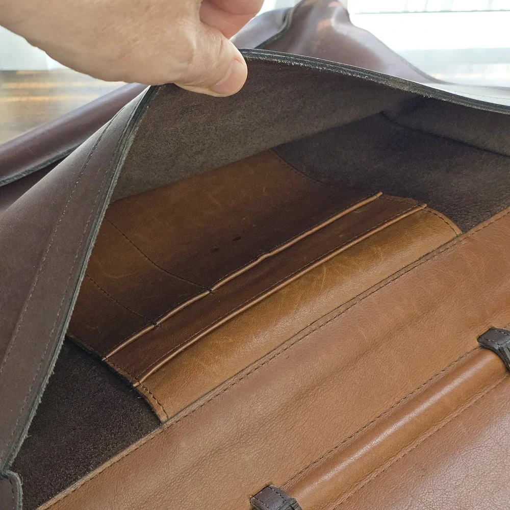 Vintage Kelly's Leathers Briefcase 16x12 Brown‎ Leather Satchel USA Richmond IL